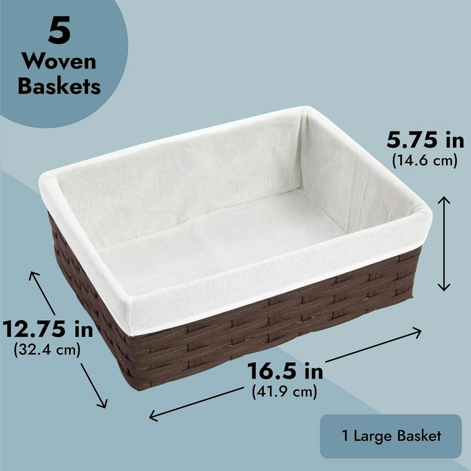 Rustic Brown Wicker Rectangular Storage Basket Set with Beige Liners
