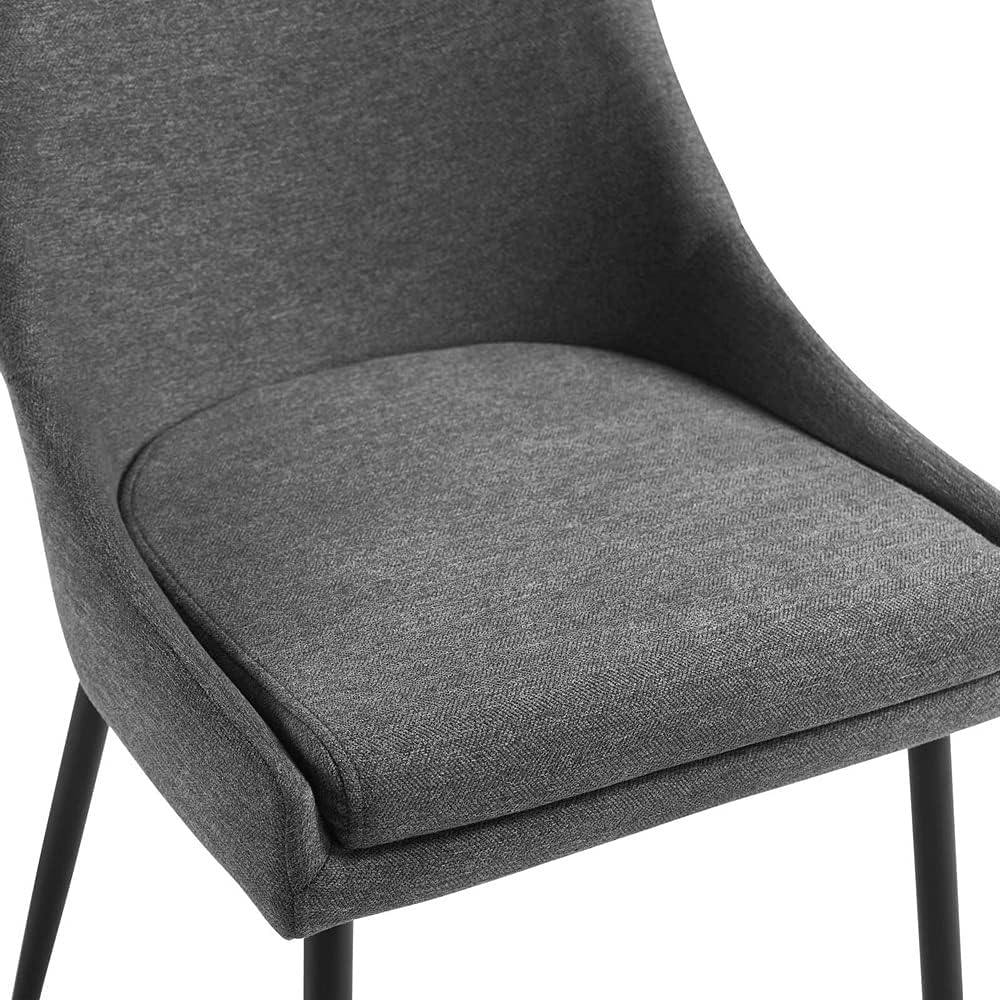 Charcoal Black Velvet Upholstered Dining Chair with Metal Legs, Set of 2