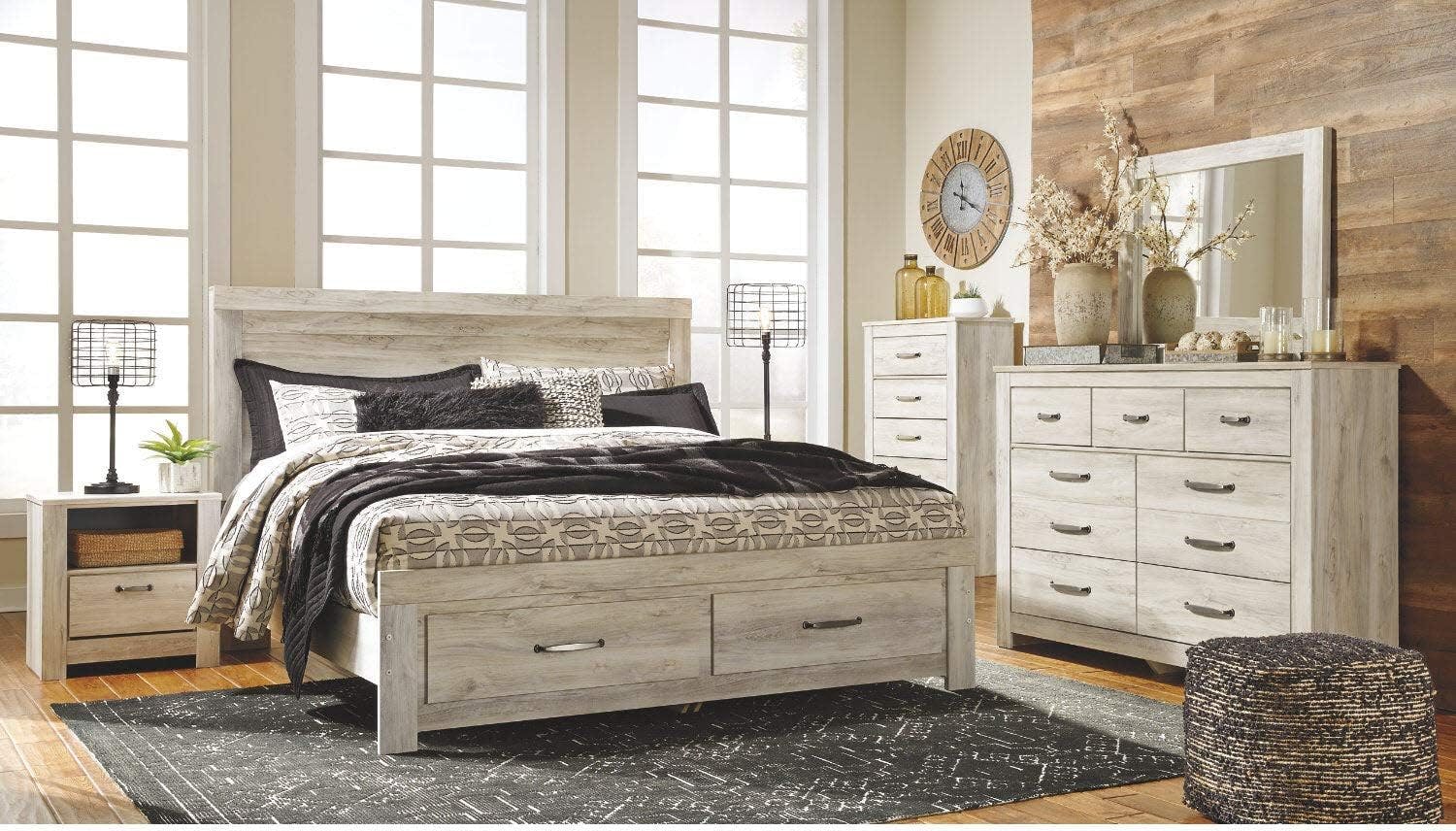 Transitional Farmhouse 7-Drawer Dresser with Mirror in White