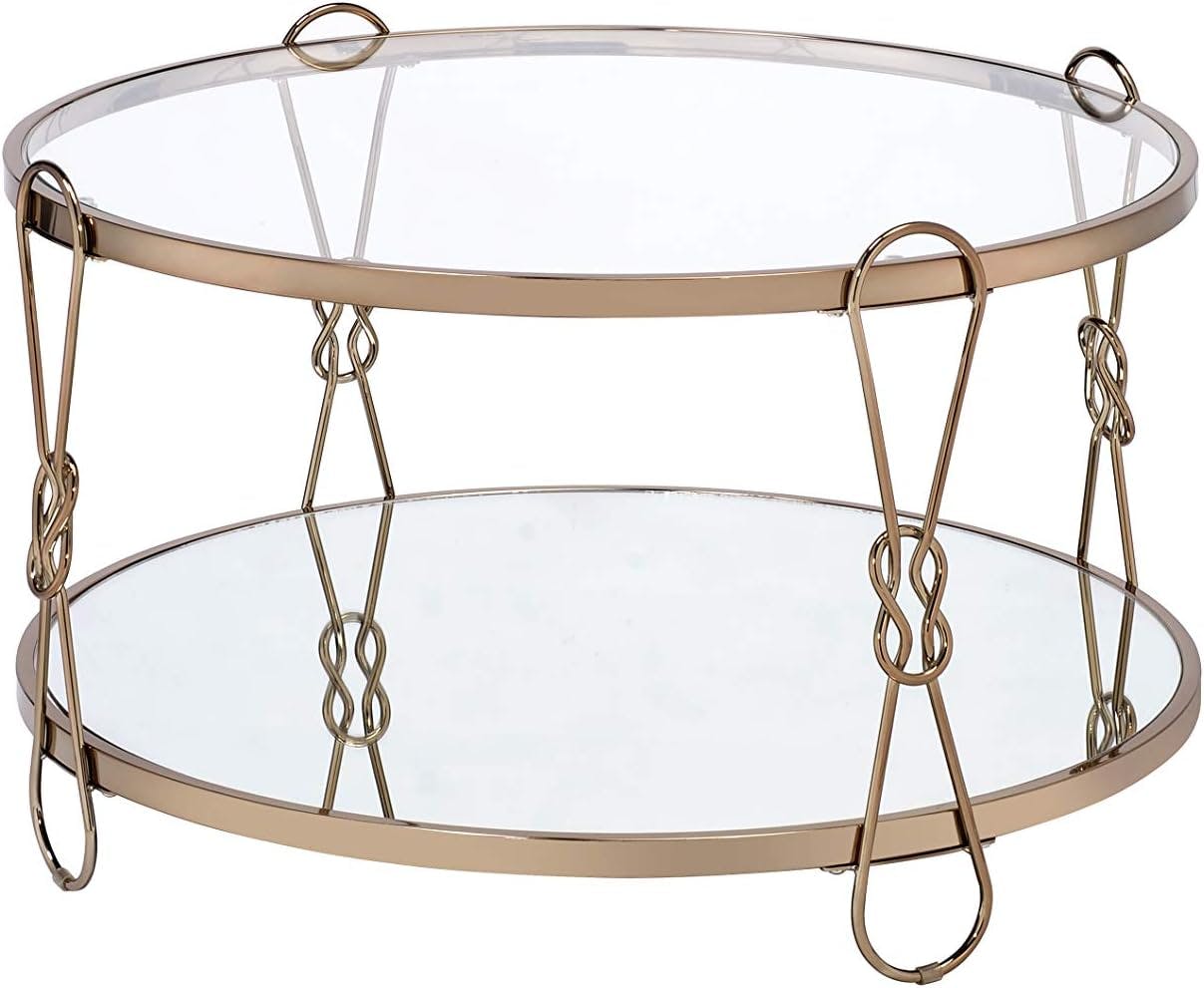 Zekera 32" Round Mirrored Coffee Table with Metal Base and Storage