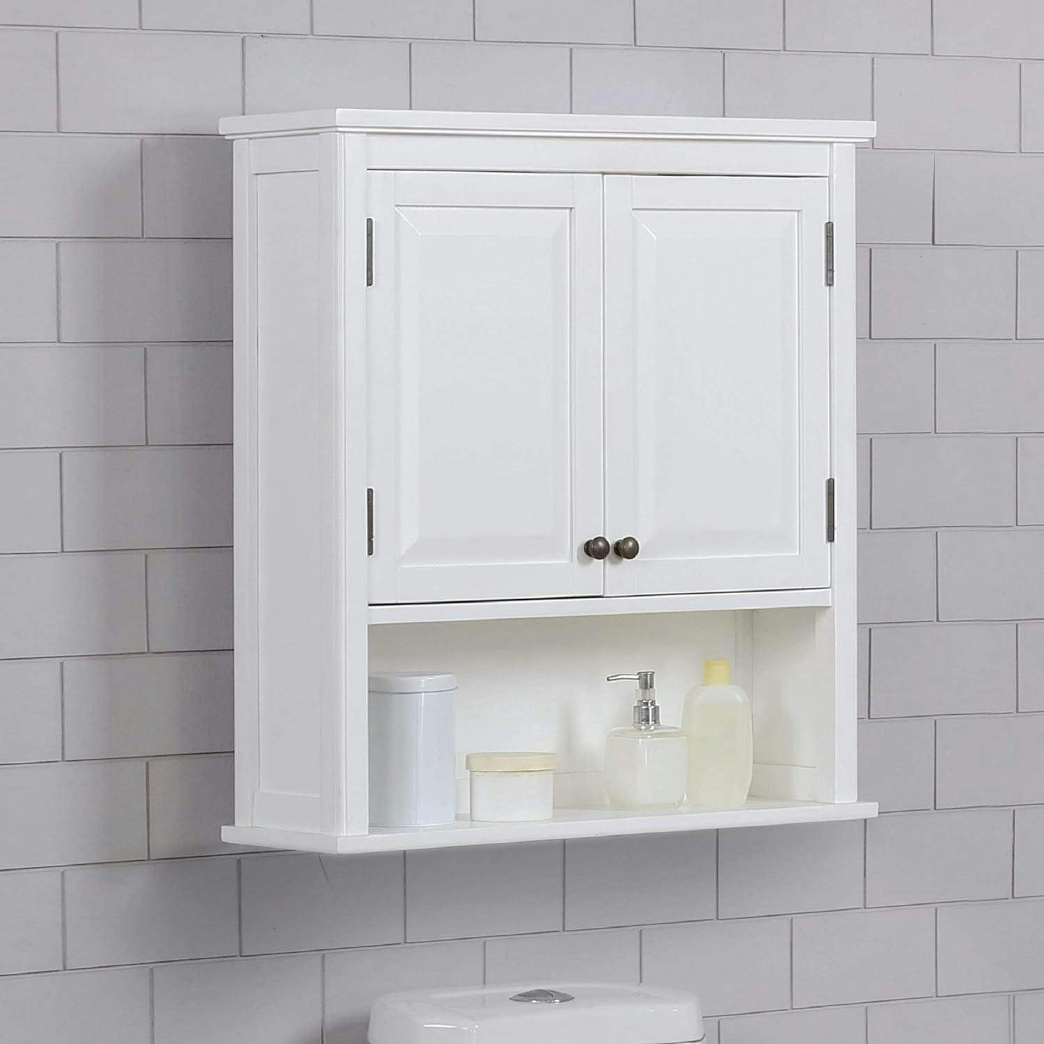 Dorset Elegant White Wall Mounted Bath Storage Cabinet with Glass Doors