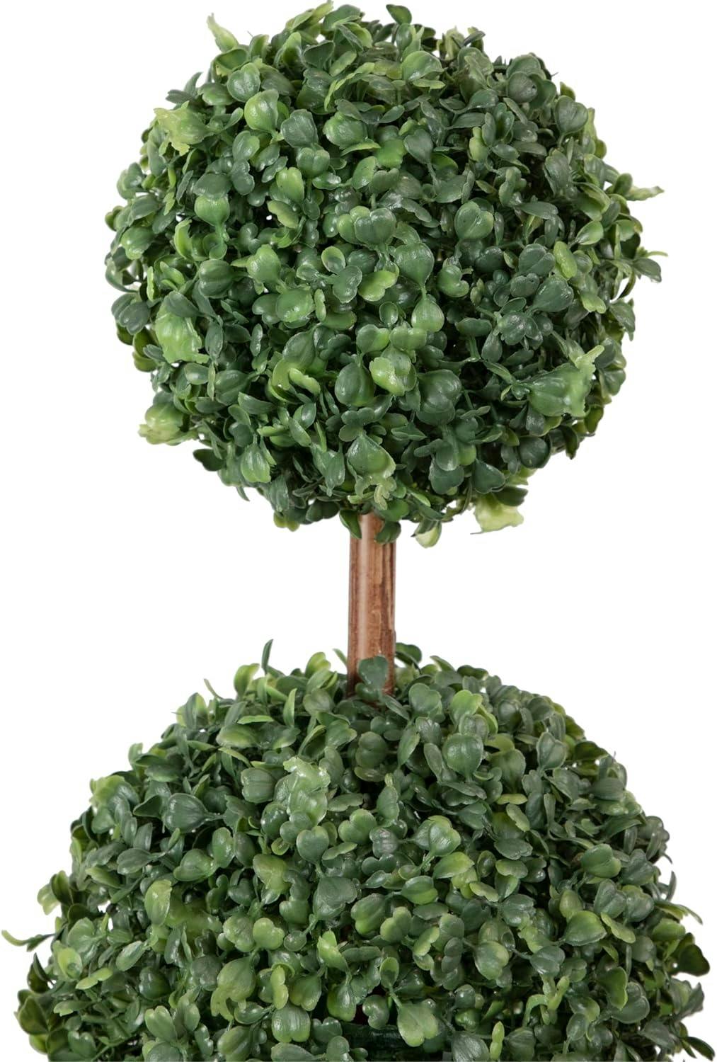 38" Two-Tone Green Boxwood Triple Ball Topiary in Round Pot