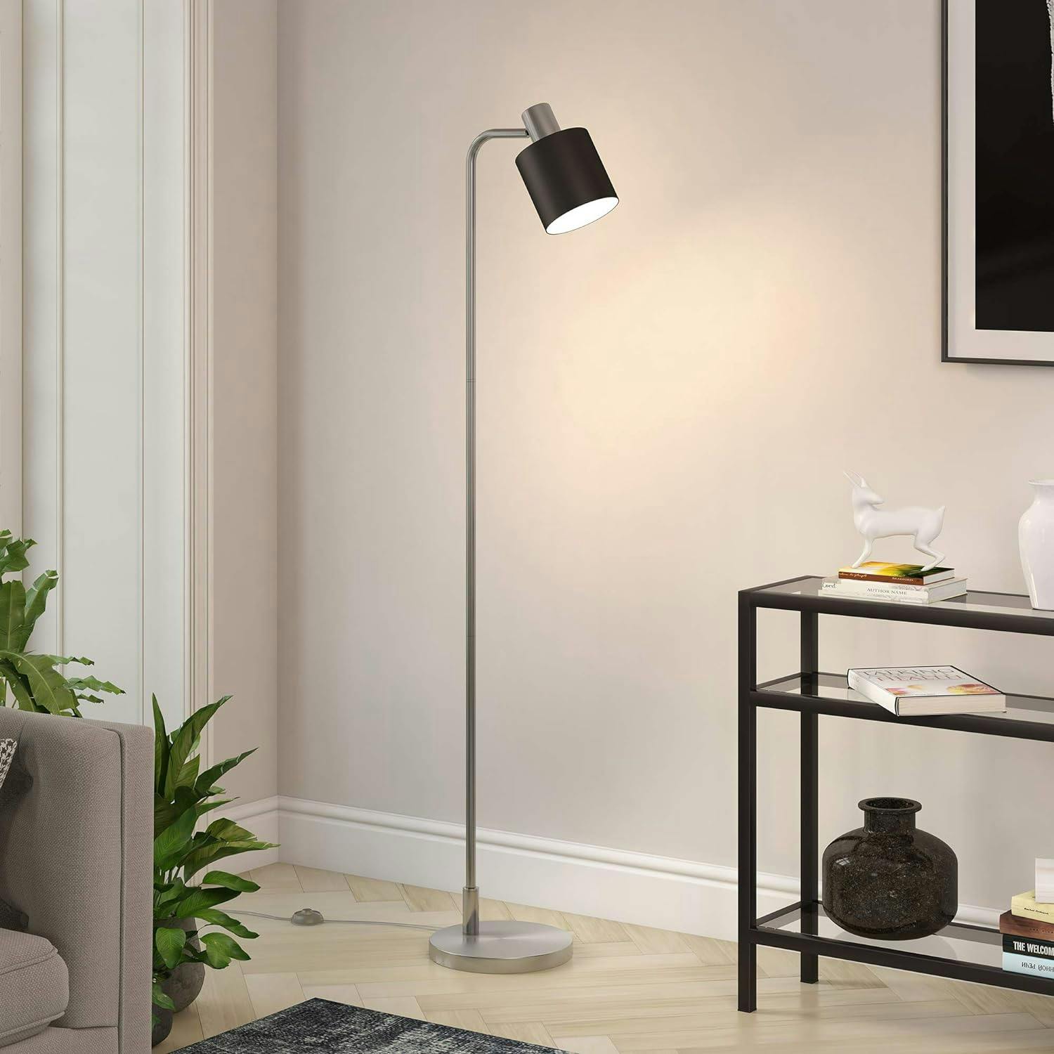Sleek Industrial 65'' Nickel & Black Smart-Compatible Floor Lamp