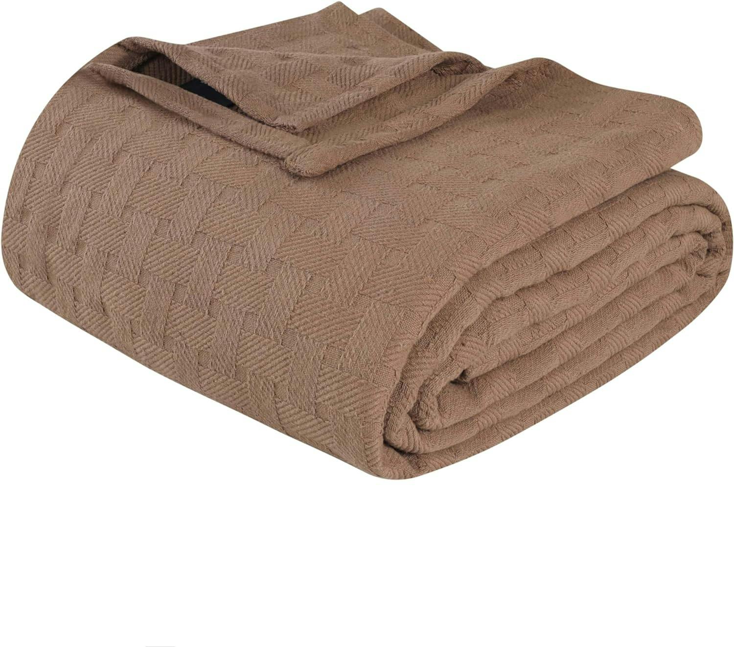 Twin Taupe Cotton Basketweave All-Season Blanket