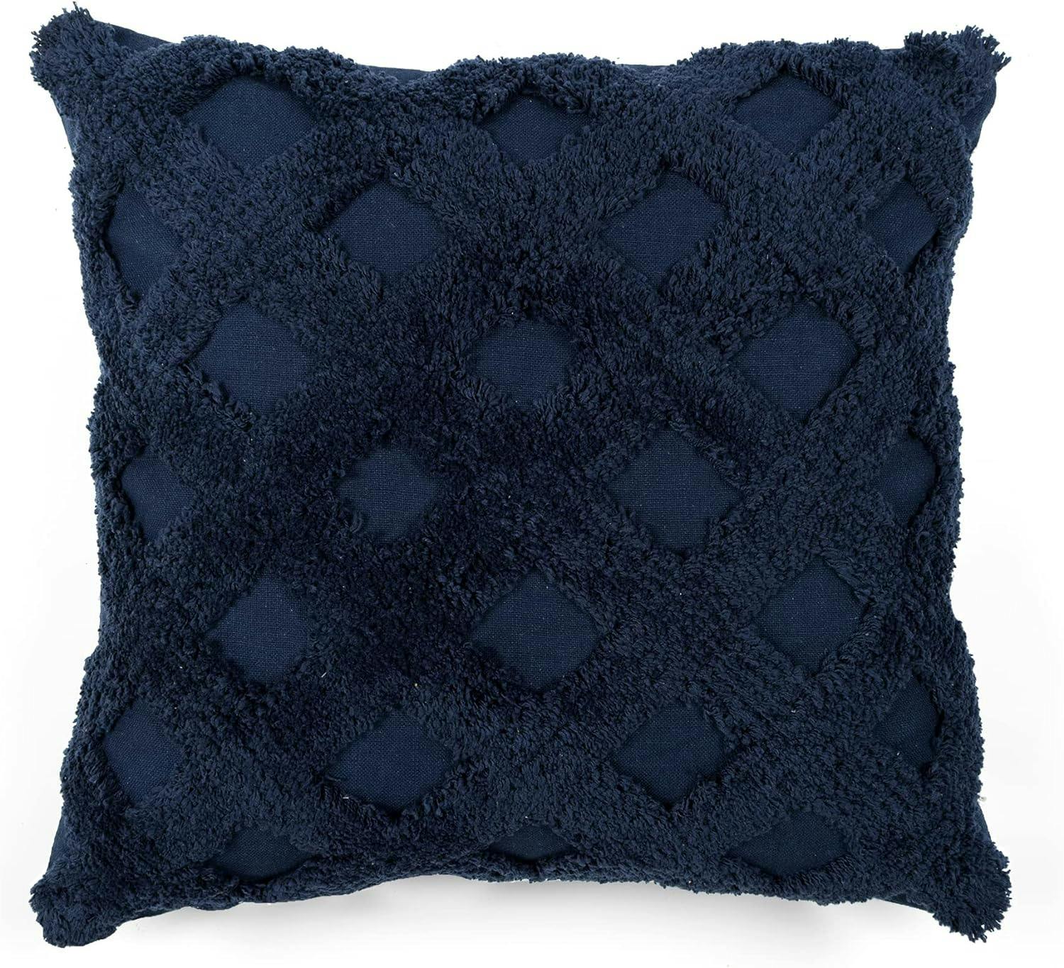 Navy Tufted Diagonal Cotton 20"x20" Decorative Pillow Cover