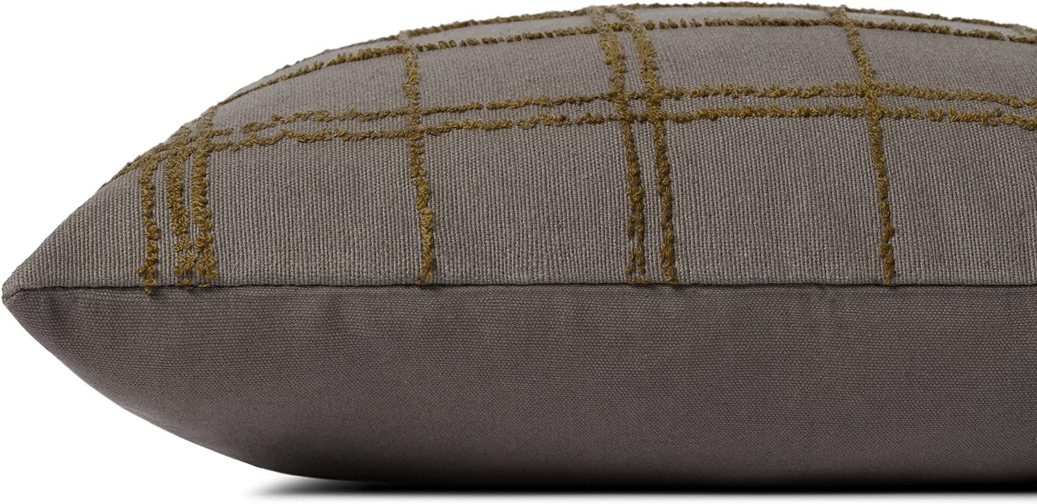 18" Charcoal and Olive Embroidered Square Throw Pillow Cover