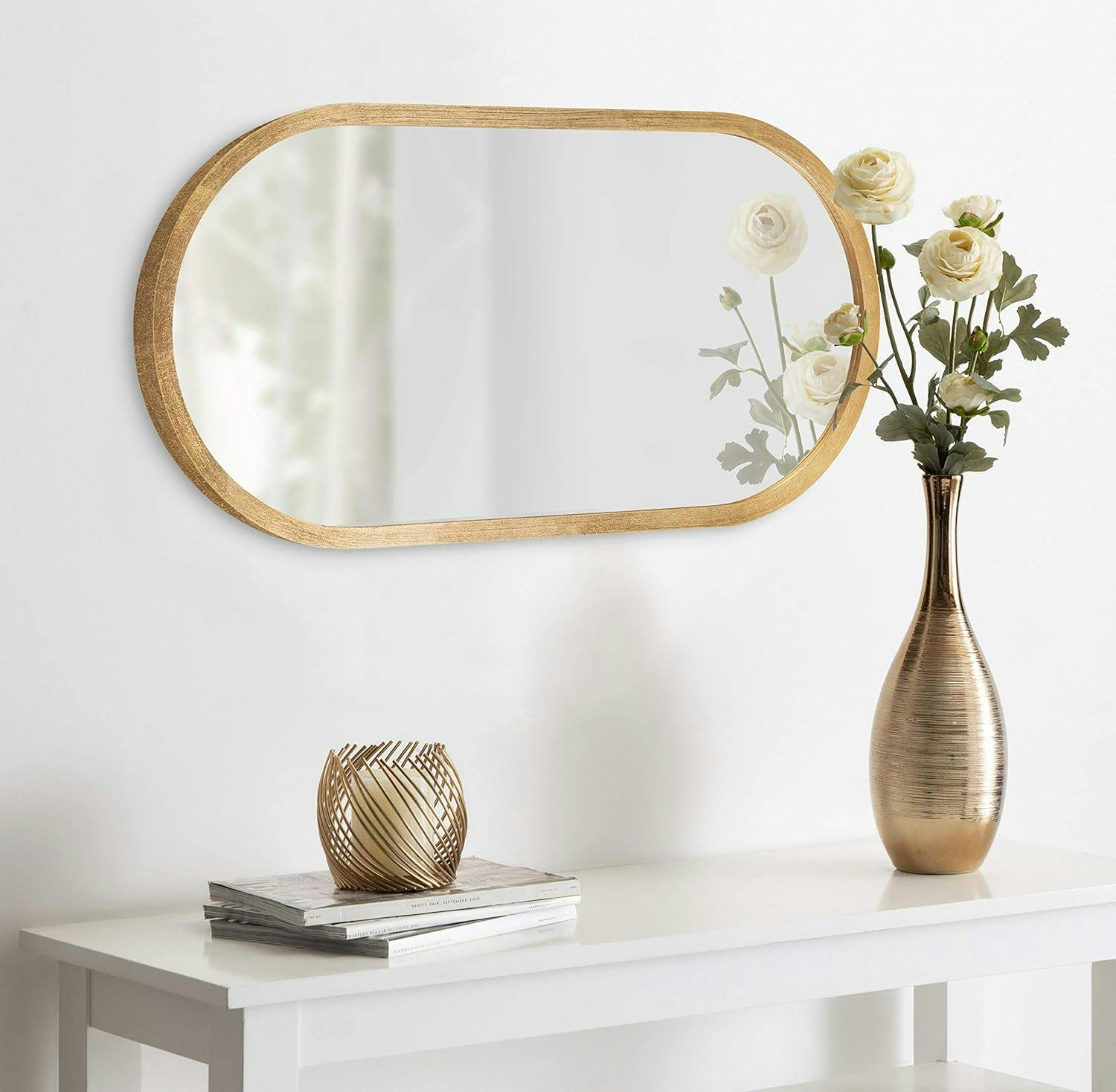 Travis Capsule Framed Full-Length Wood Mirror in Gold