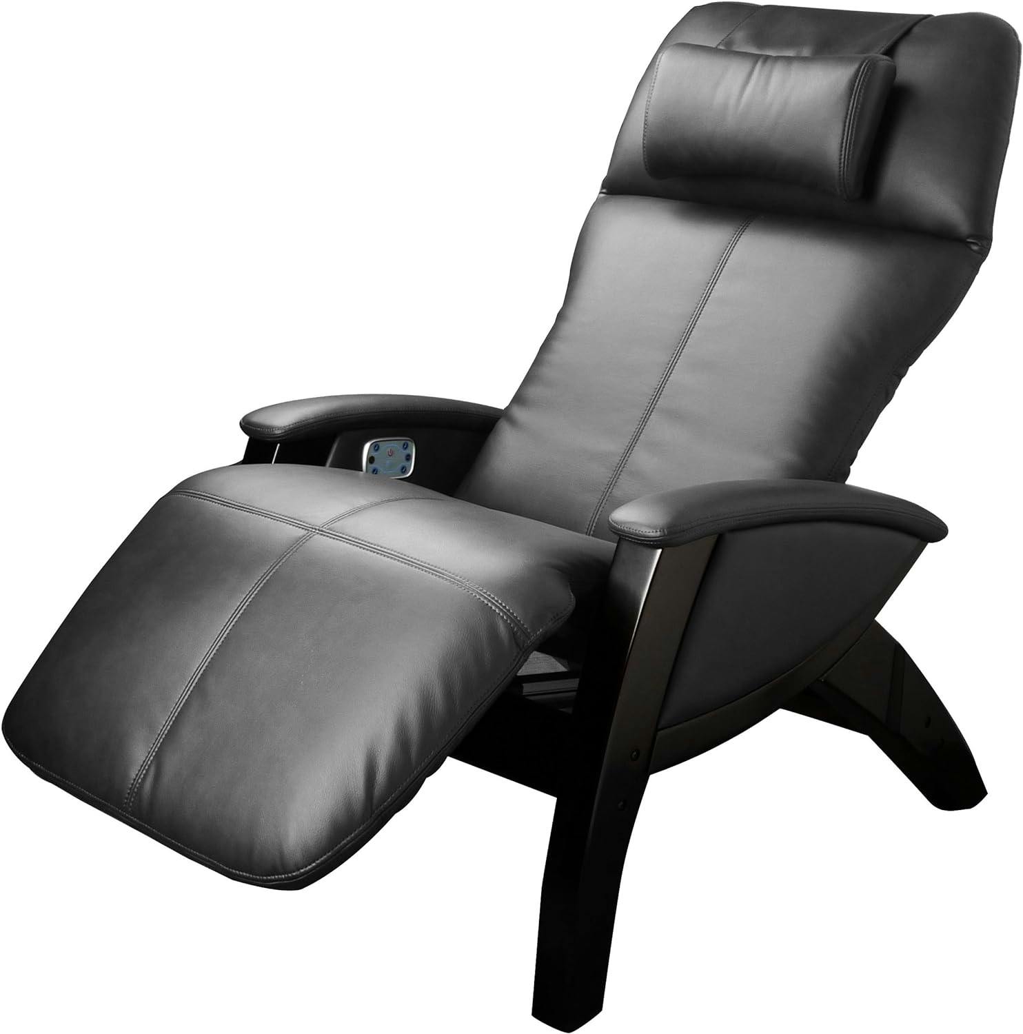Midnight Black Faux Leather Massage Recliner with Metal Frame