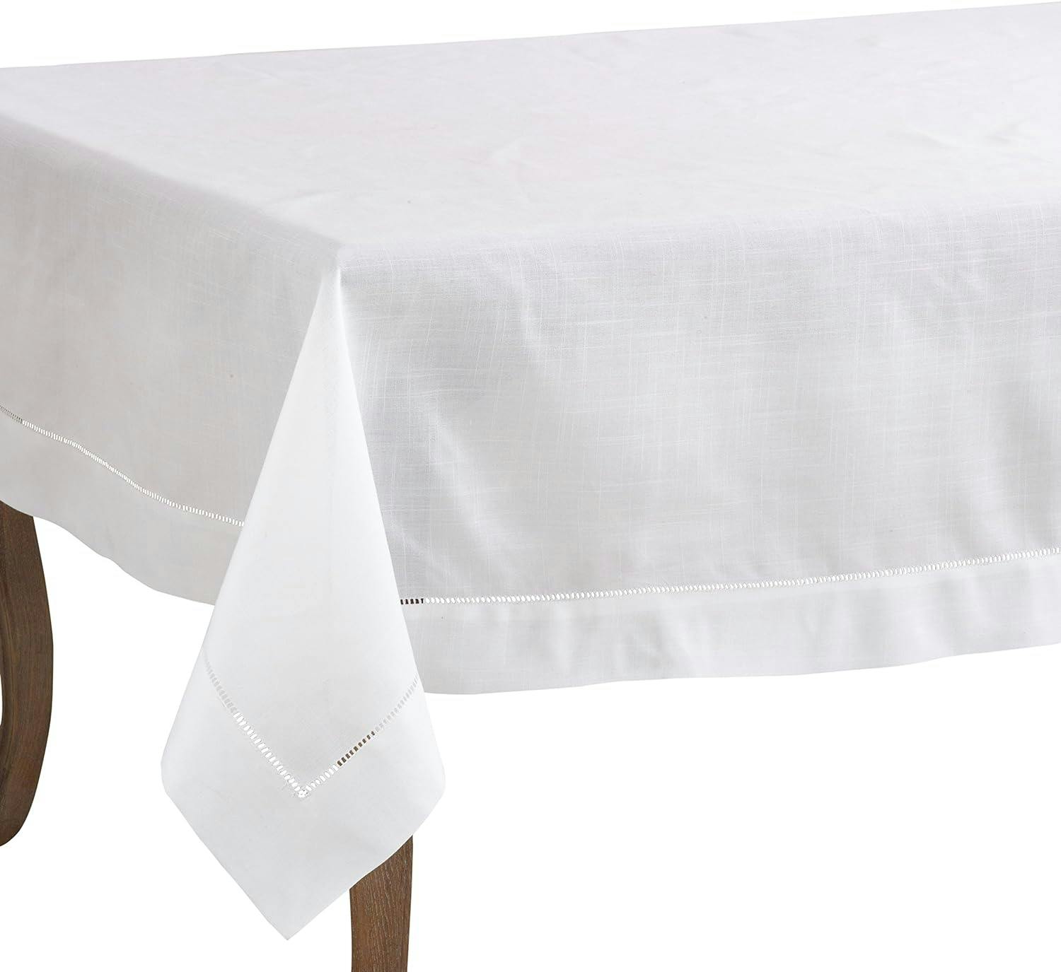 Elegant Rectangular Hemstitched Fabric Tablecloth 70" x 120" White