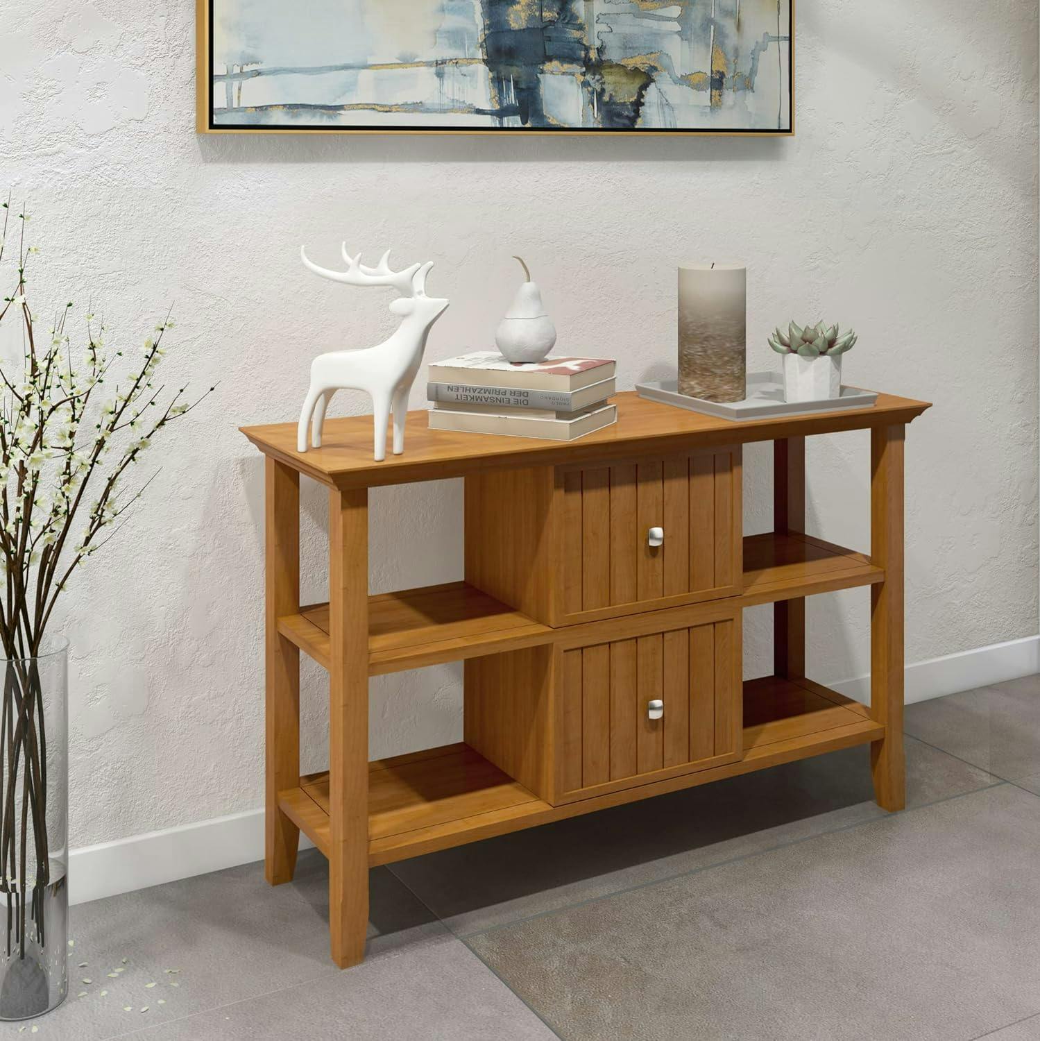 Acadian Light Golden Brown Solid Wood Console with Storage