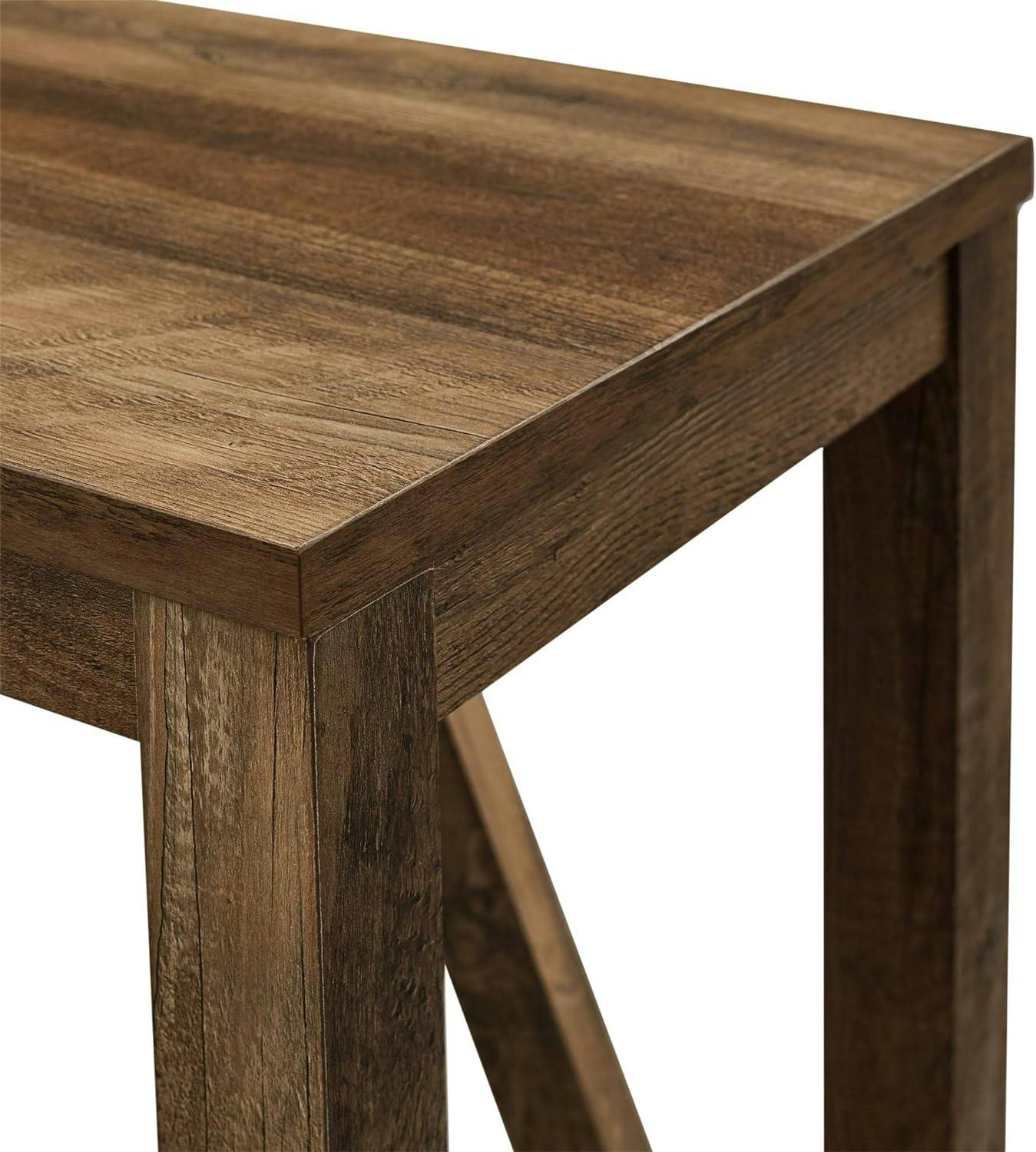 Rustic Oak A-Frame Rectangular End Table with Open Shelf