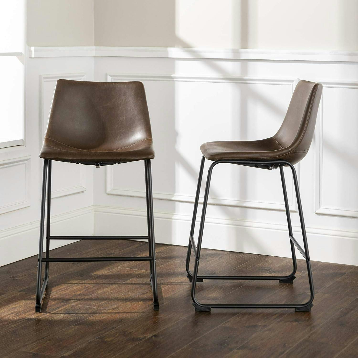 Dayton 24" Modern Brown Faux Leather Counter Stools, Set of 2