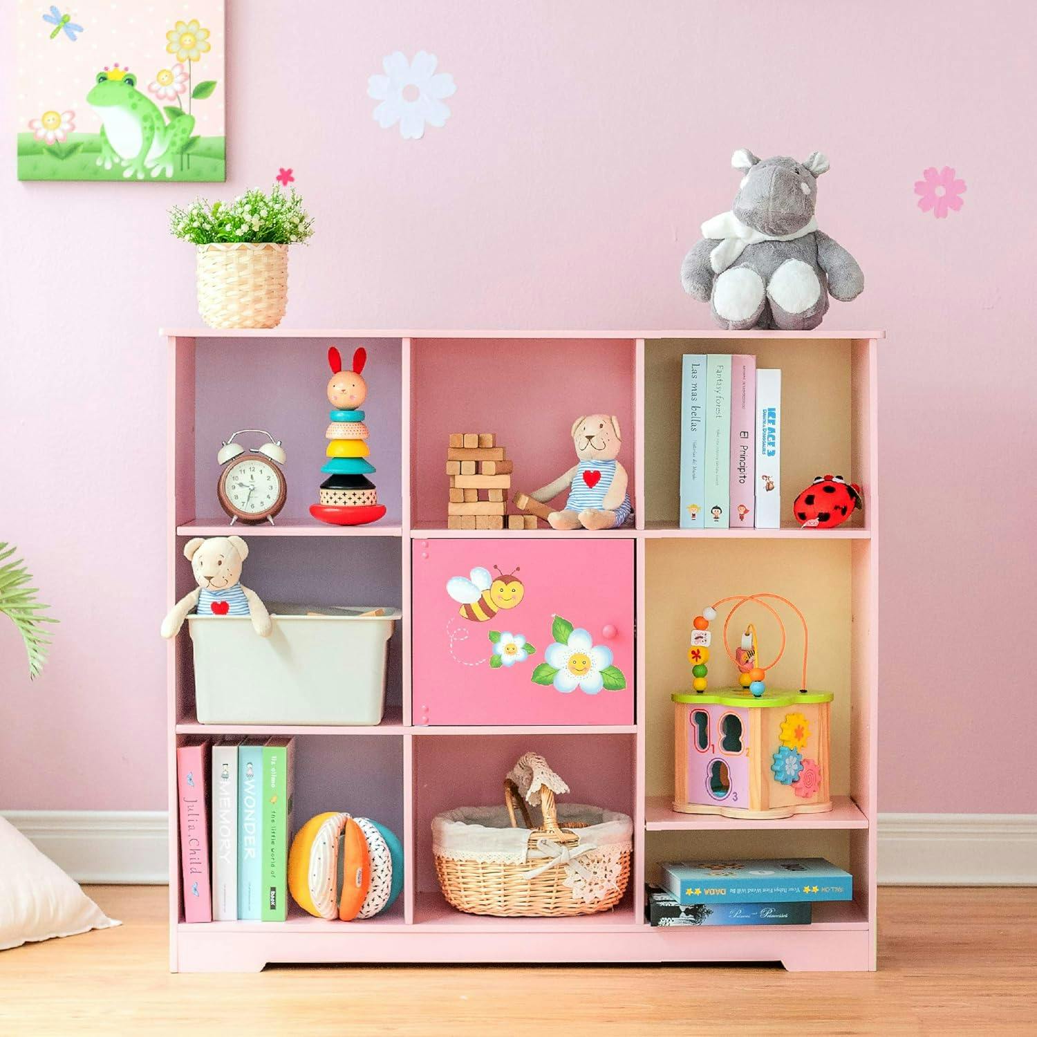 Bright Garden 36" Pink Adjustable Cube Wooden Kids' Bookshelf