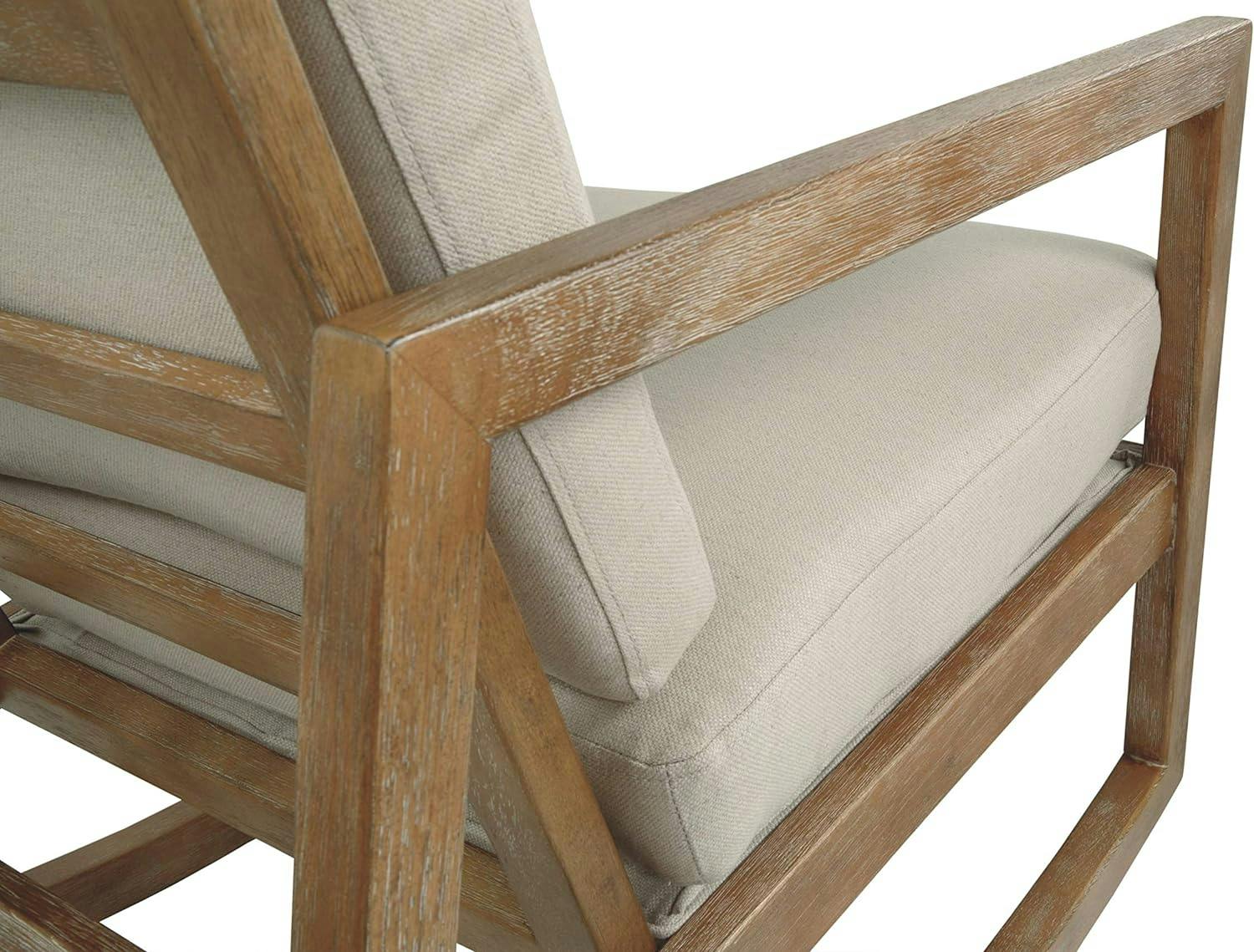 Contemporary Beige Wood Frame Rocker Accent Chair 25.5"