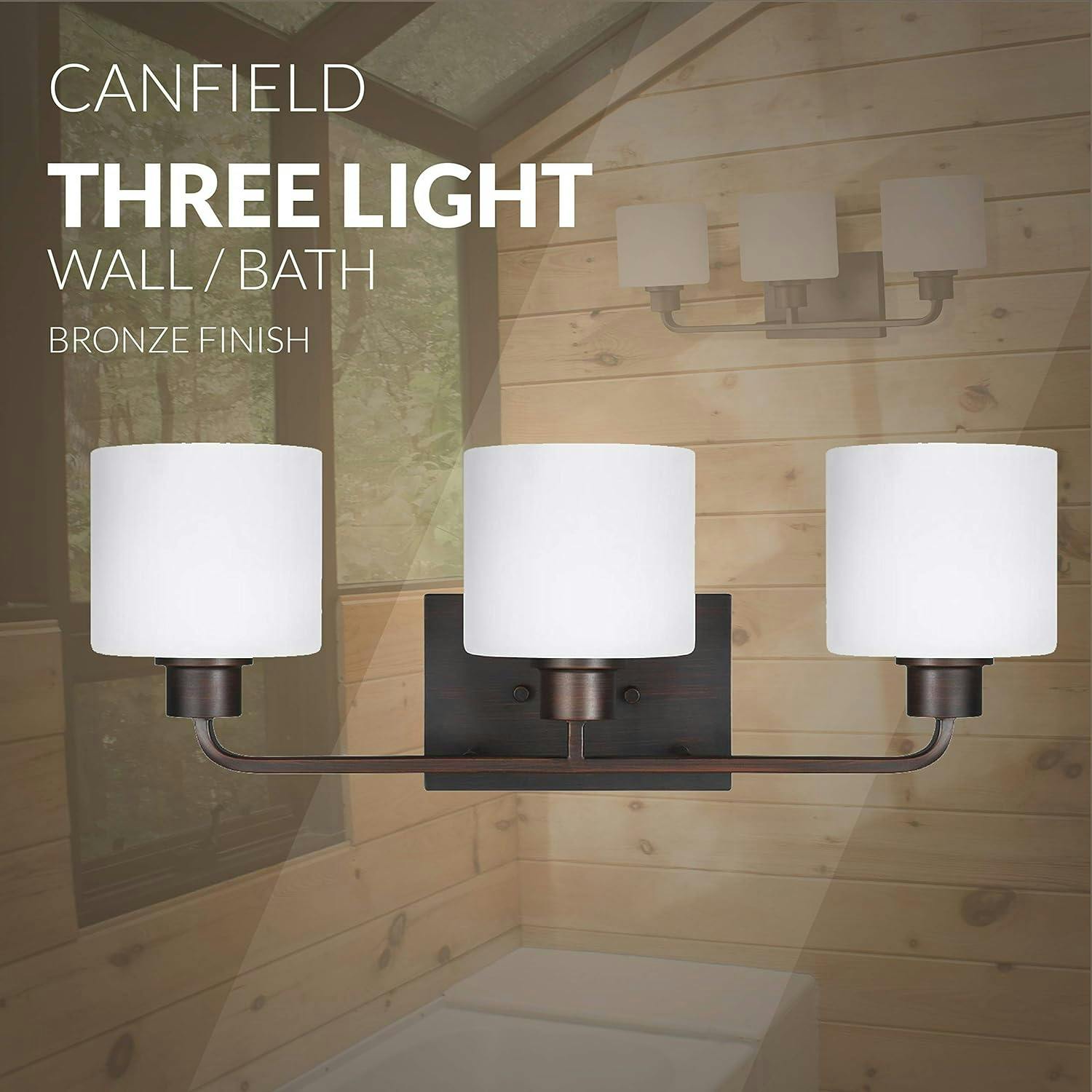 Canfield 3-Light Bronze Wall/Bath Fixture with Etched White Glass