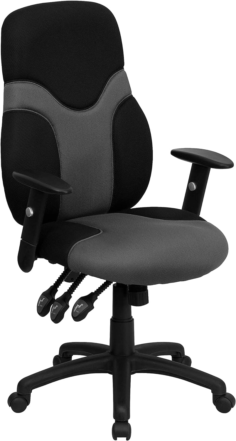 High-Back Ergonomic Black and Gray Mesh Swivel Task Chair with Adjustable Arms