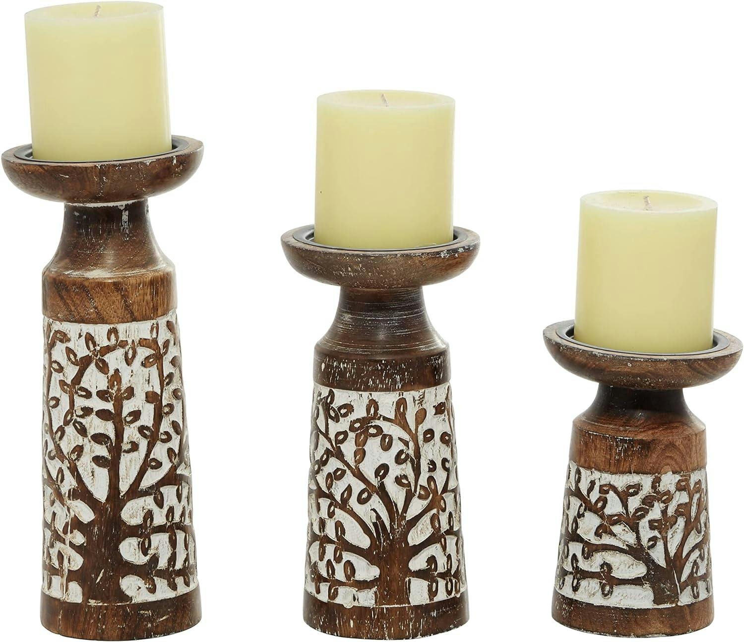 Winter Whisper Mango Wood 3-Piece Candlestick Set