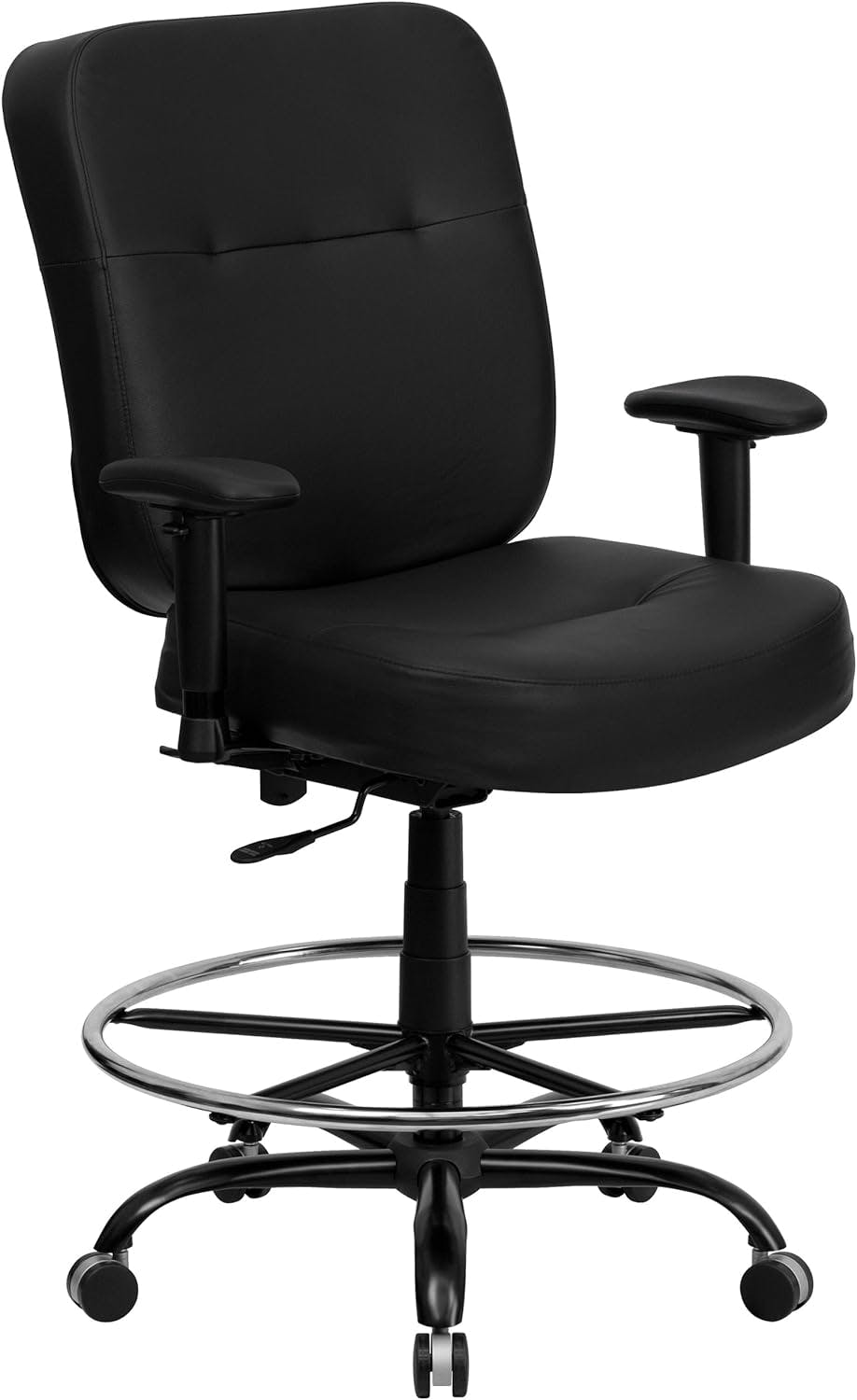 ErgoFlex 360° Black LeatherSoft High-Back Drafting Chair with Metal Base