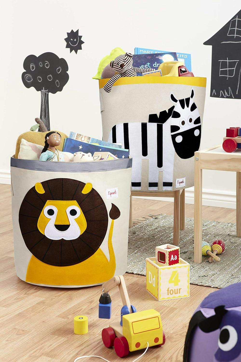 Collapsible Lion Canvas 17'' Kids Storage Bin with Handles