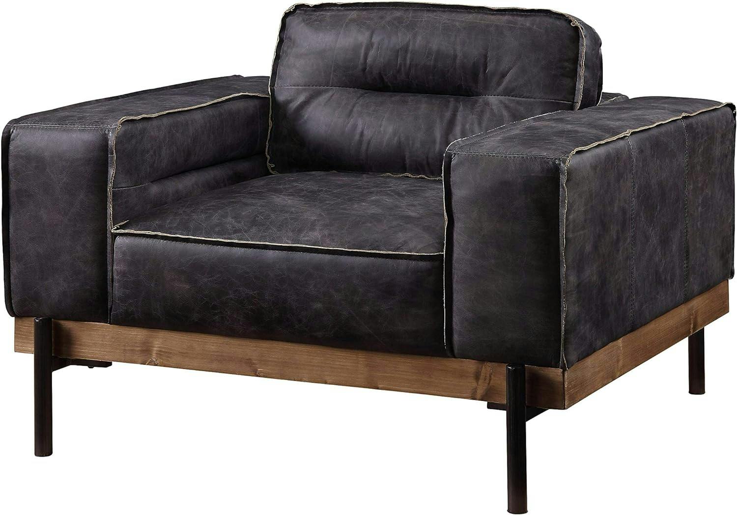 Silchester Antique Ebony Top Grain Leather Armchair with Metal Legs