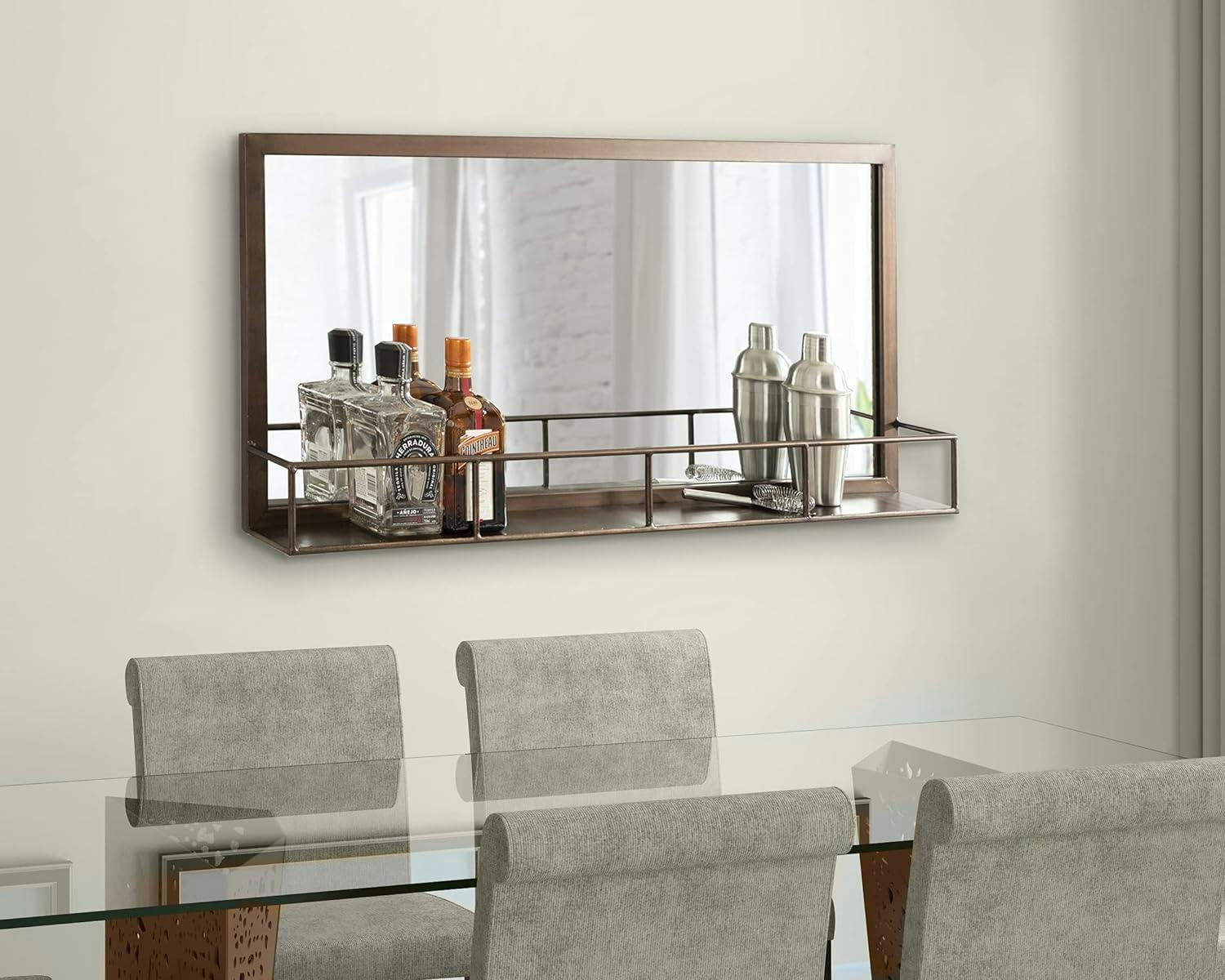 Sophisticated Bronze Rectangular Vanity Mirror with Shelf
