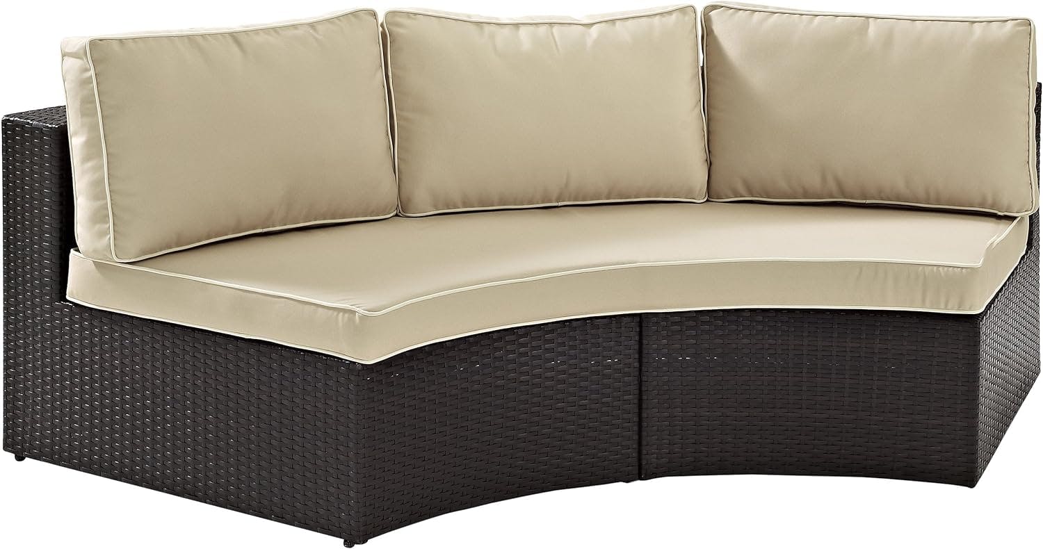 Catalina Wicker and Plastic 3-Seat Outdoor Sectional Sofa in Sand