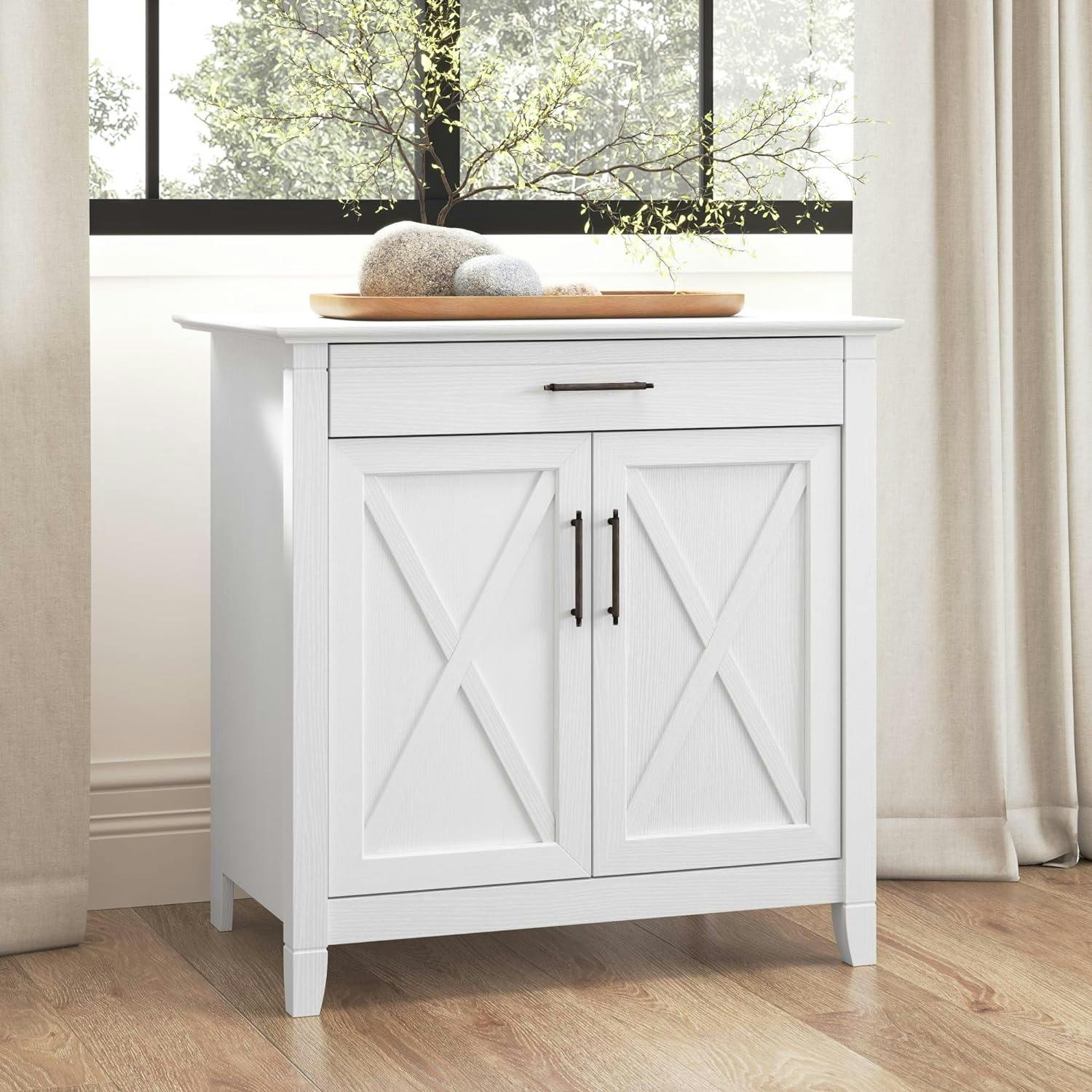 Casual Farmhouse Pure White Oak Secretary Desk with Adjustable Shelf