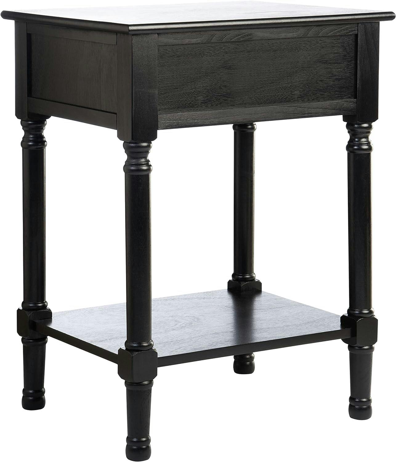Peyton Black Wood Rectangular Storage End Table with Herringbone Pattern