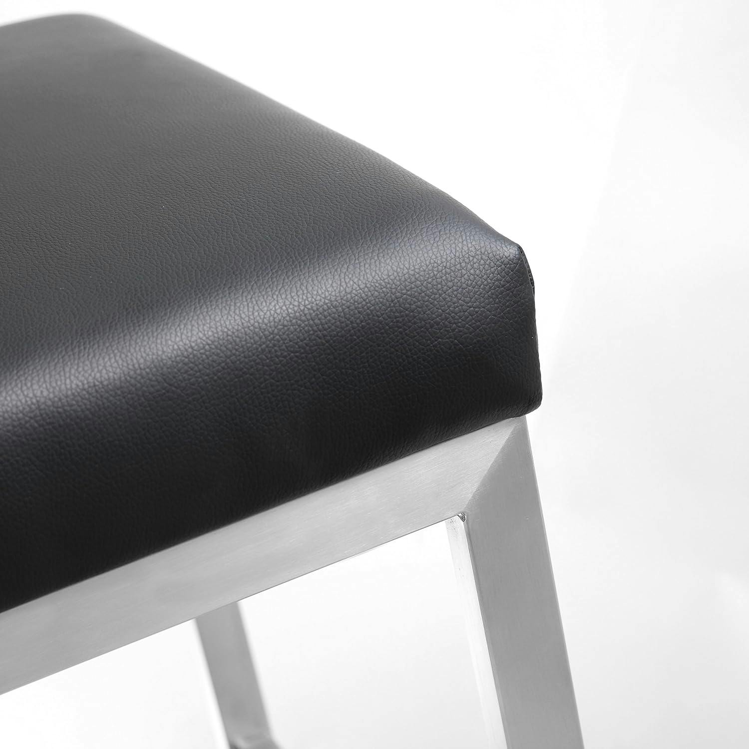 Helsinki Contemporary Black Leather Counter Stool with Stainless Steel Base