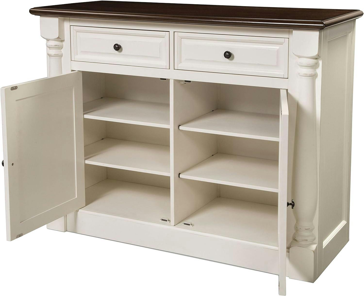 Elegant Distressed White Carved Sideboard with Adjustable Shelves