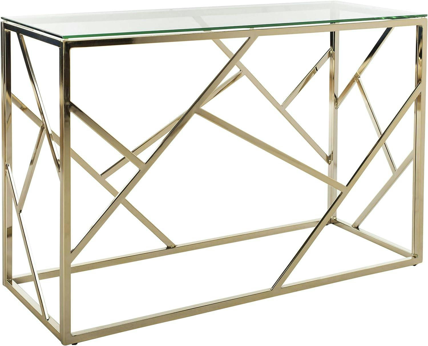Namiko 48" Silver Rectangular Glass & Brass Console Table