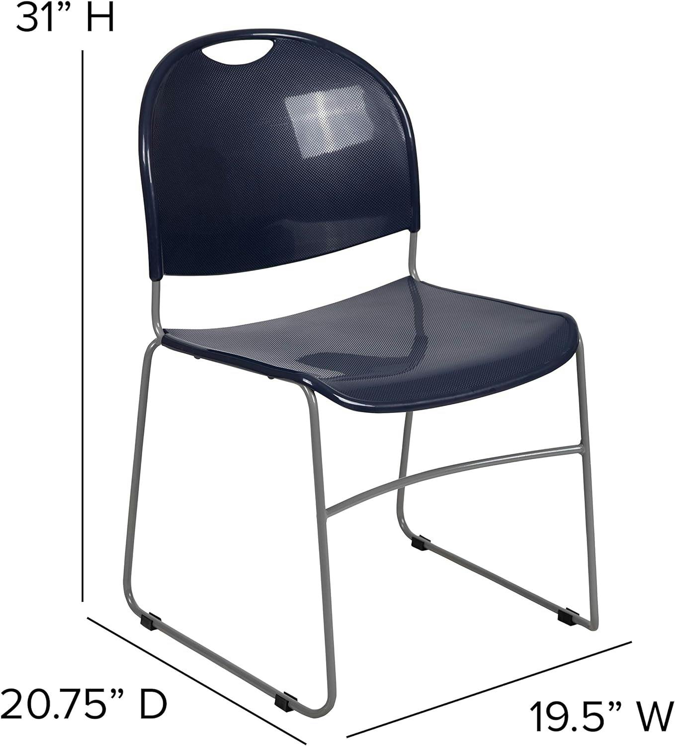 Modern Sleek Silver Metal Stackable Chair with Navy Seat
