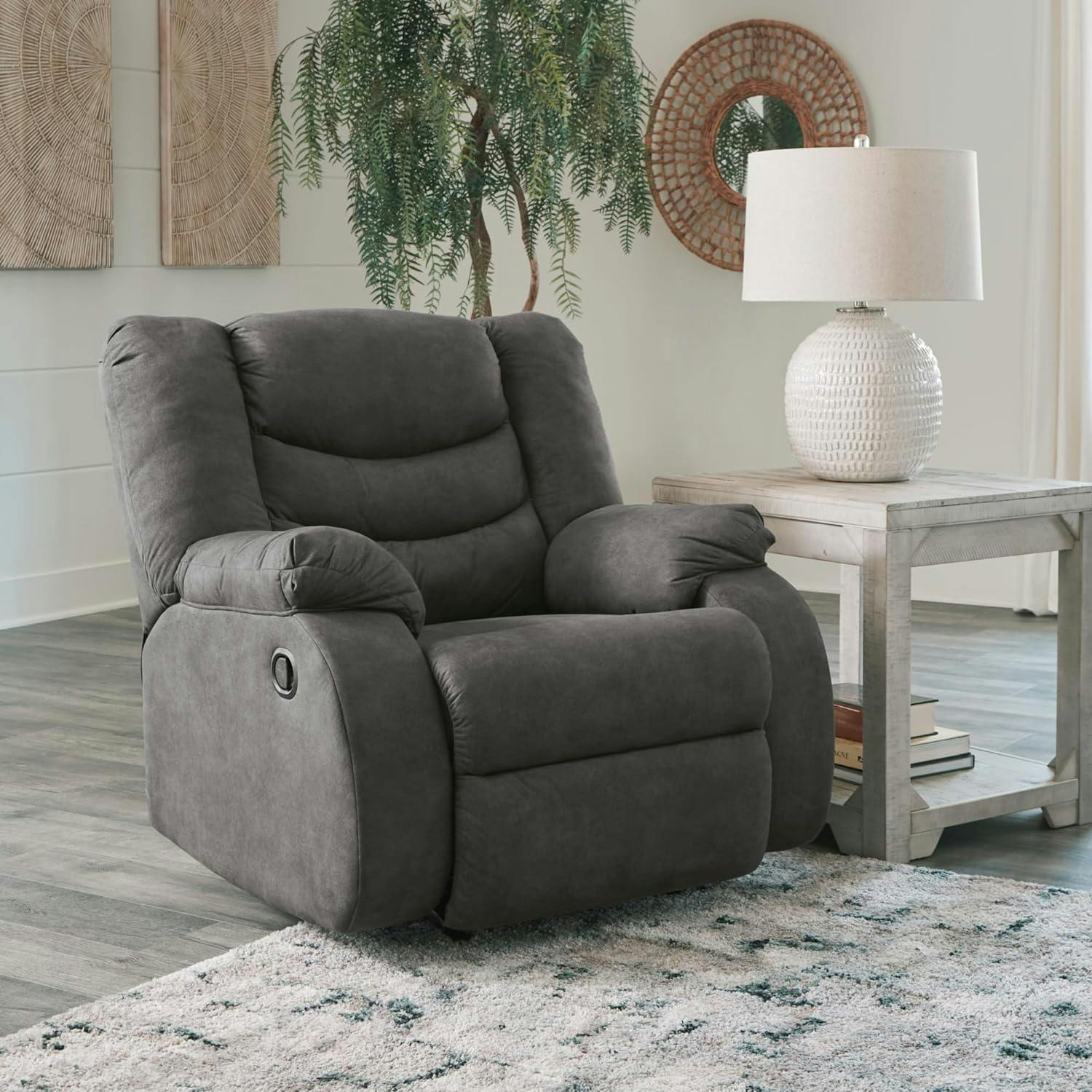 Contemporary Gray Faux Leather Stationary Recliner Chair