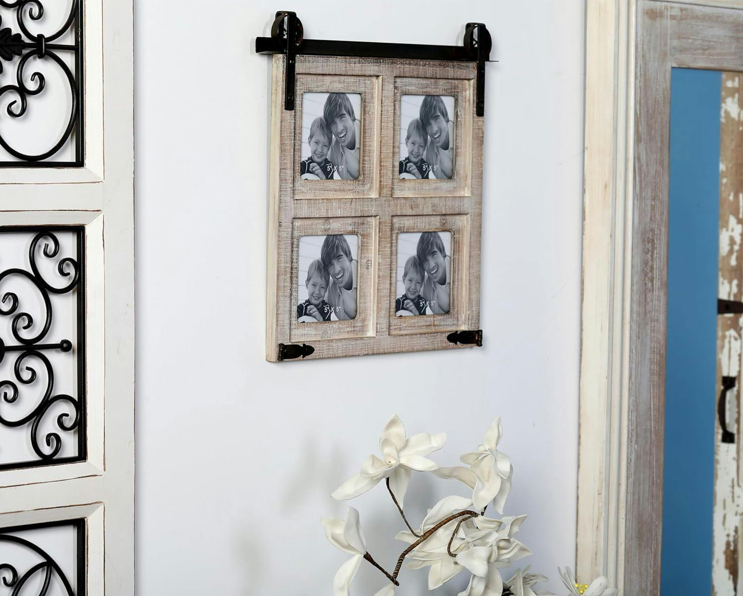 Classic Black 4-Slot Wood Wall Photo Frame with Metal Accent
