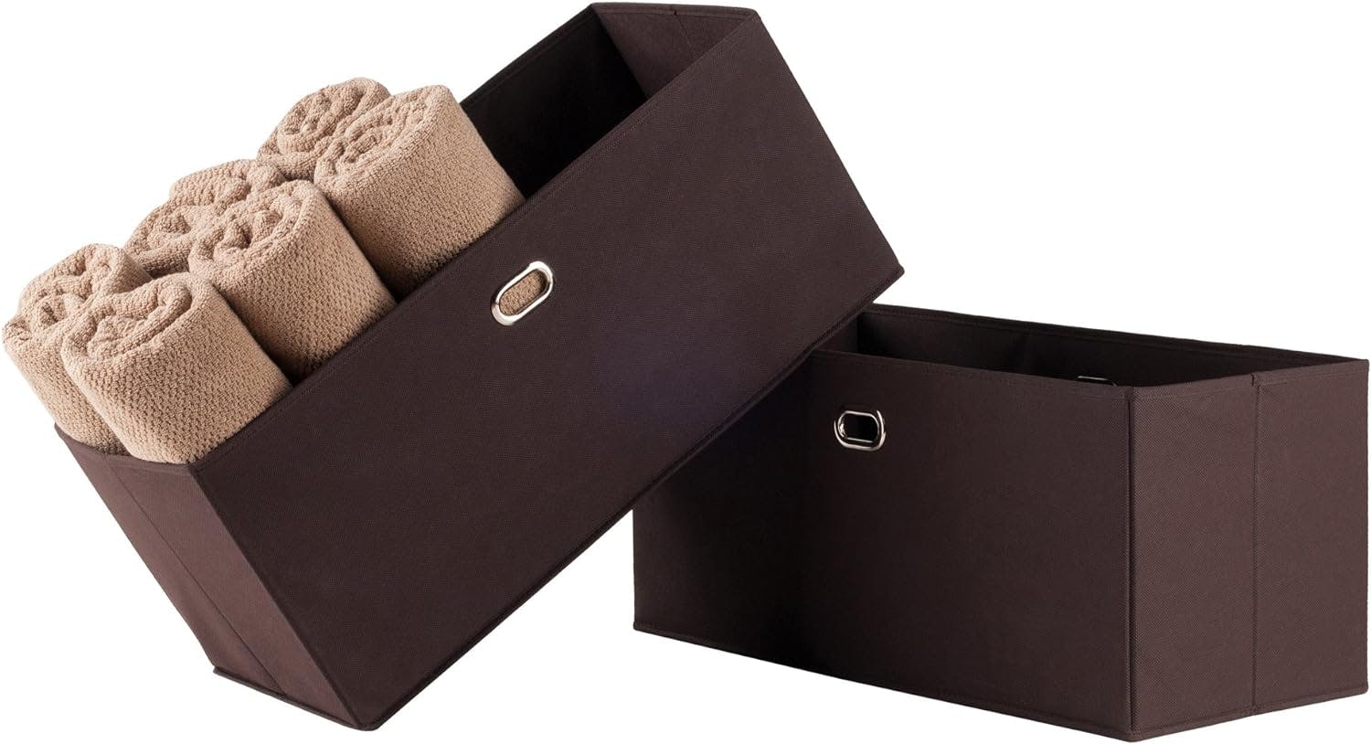 Coastal Chocolate Fabric Rectangular Storage Baskets - Set of 2