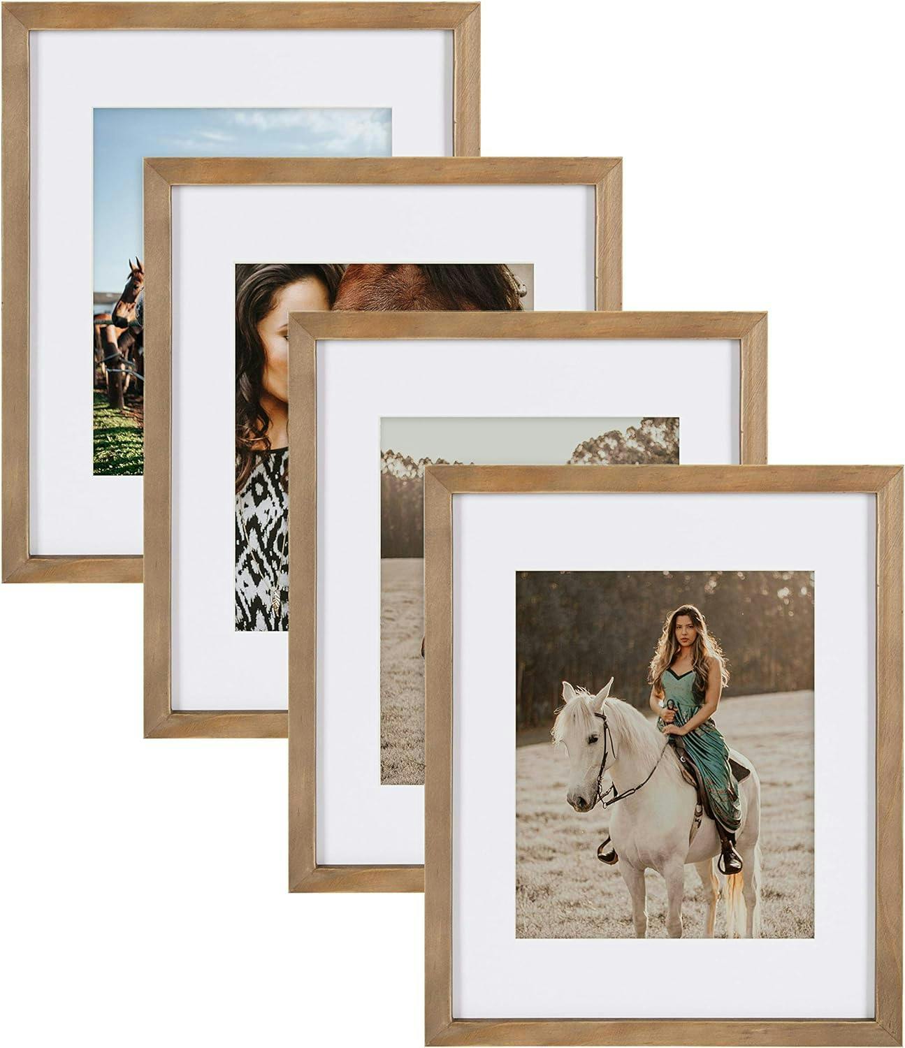 Rustic Brown Wood 12x15 Wall Gallery Frame Set, 11x14 matted to 8x10