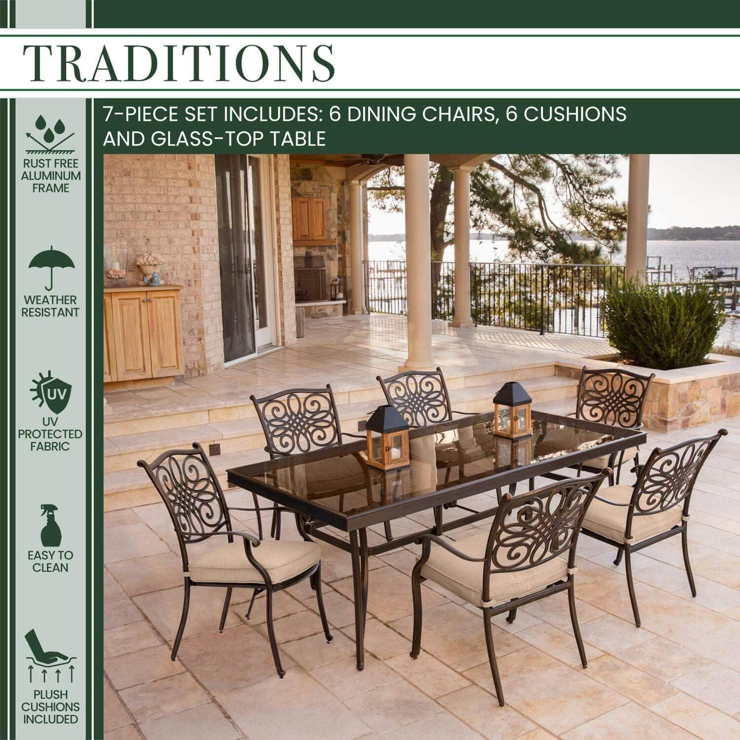 Elegant Bronze 7-Piece Outdoor Dining Set with Tempered Glass Top