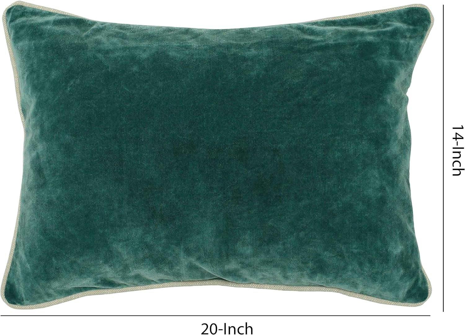 Teal Green Textured Cotton Velvet Rectangular Throw Pillow