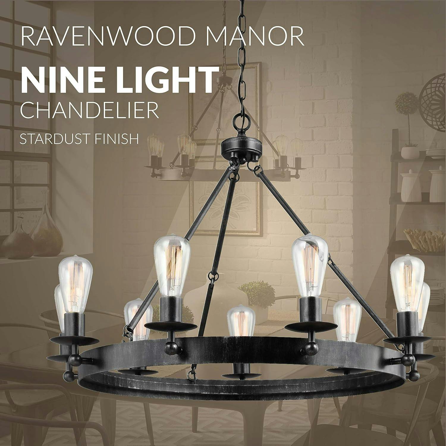 Ravenwood Manor 9-Light Chandelier in Stardust Black Finish