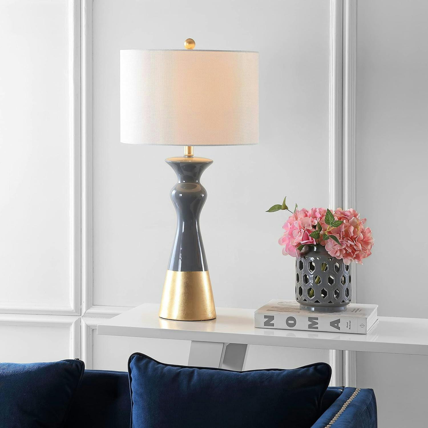 Milan Inspired Grey & Gold Ceramic 30.5" Table Lamp Set