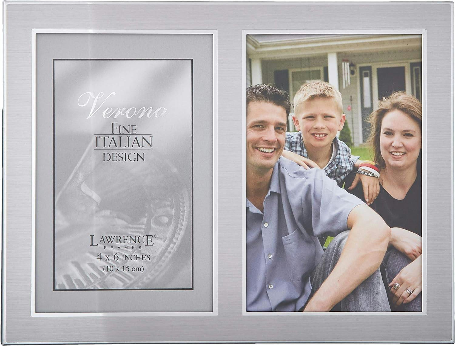 Elegant Brushed Silver Metal Double 4x6 Picture Frame