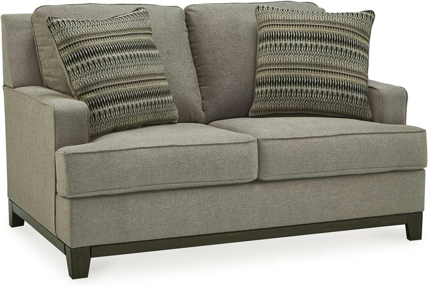 Contemporary Granite Gray Fabric Loveseat with Removable Cushions