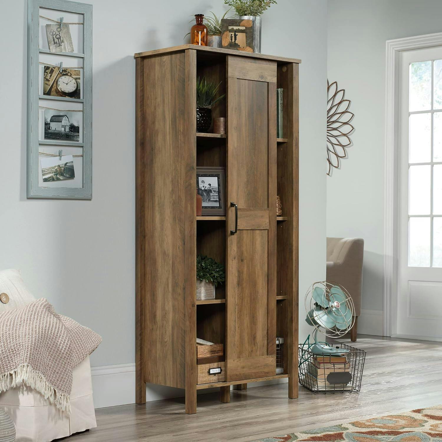 Rural Pine Freestanding Adjustable Shelving Storage Cabinet