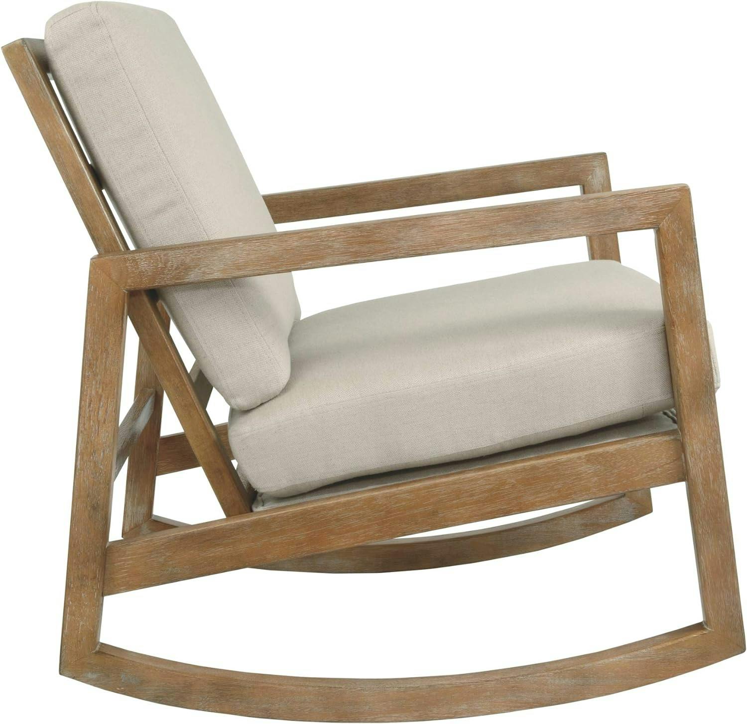 Contemporary Beige Wood Frame Rocker Accent Chair 25.5"