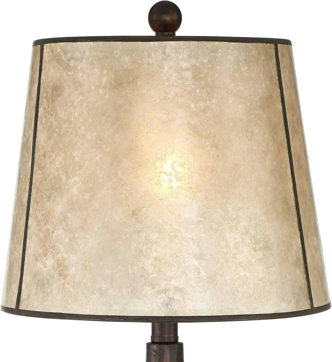 Naomi Aged Bronze Industrial Rustic Table Lamp with Mica Shade
