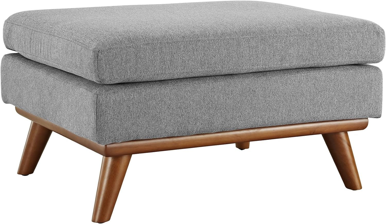 Expectation Gray Tufted Fabric Ottoman with Rubberwood Legs