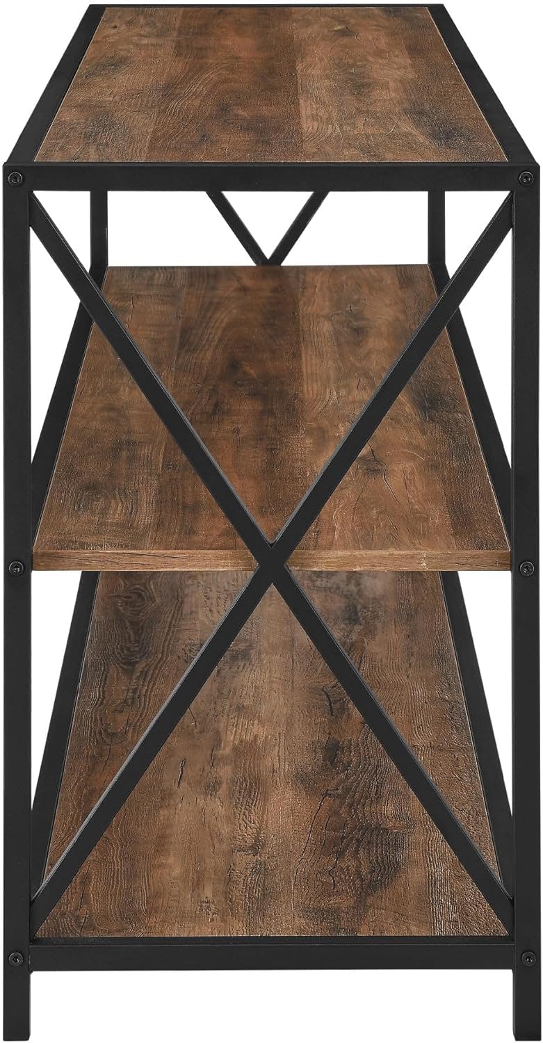 Rustic Oak 60" X-Frame Metal & Wood Console with Storage