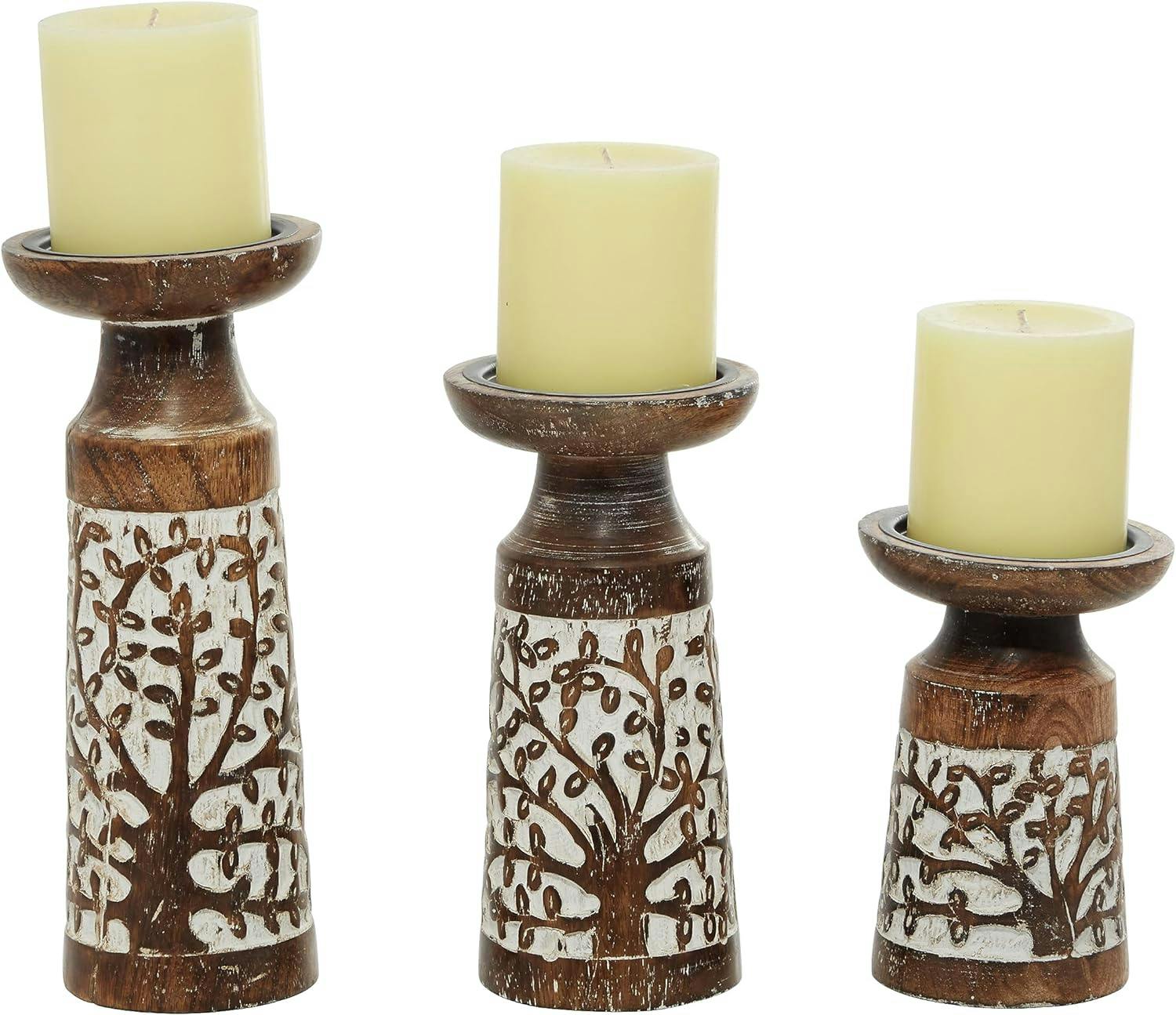 Winter Whisper Mango Wood 3-Piece Candlestick Set