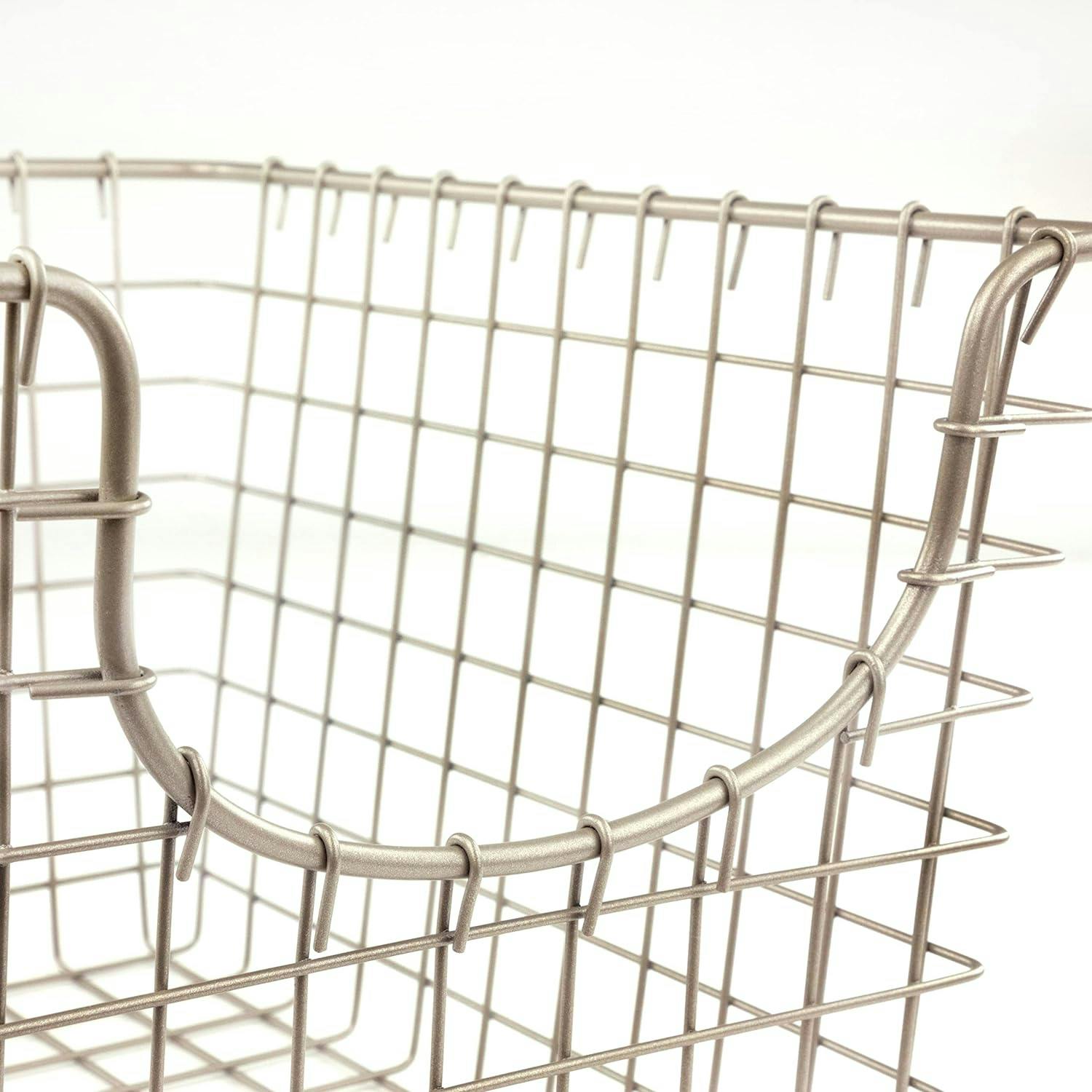 Vintage Chic Satin Nickel Scoop Wire Storage Basket