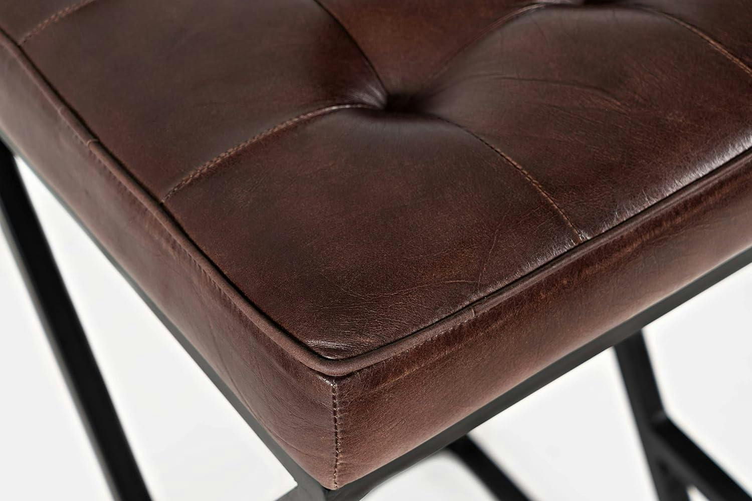 Transitional Saddle Brown Leather and Metal Counter Stool, 29''